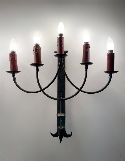 Large 60's Gothic Style Wrought Iron Wall Light