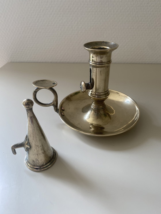 Image 1 of Antique candlestick in solid bronze