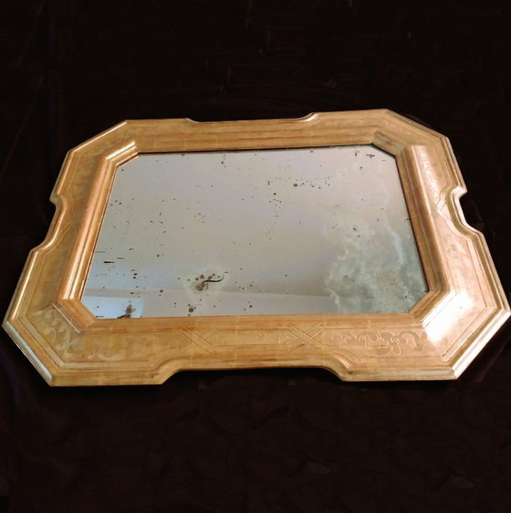 Image 1 of Miroir italien antique Julklapp Christmasgift avec feuille d'or – Pièce unique faite main