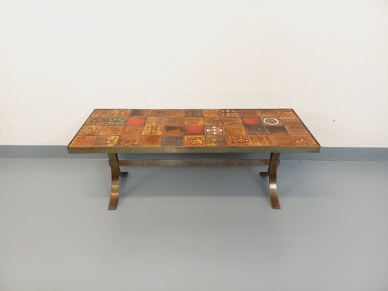 Image 1 of Table basse rectangulaire vintage Roche-Bobois en acier et céramique des années 60 70