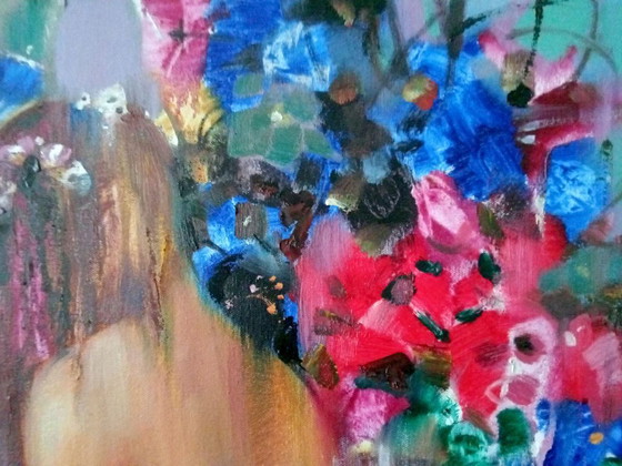 Original Oil Painting Abstract Figurative Girl Flowers Evening Melody – Paintings & Drawings, Canvas (photo 12 of 13)