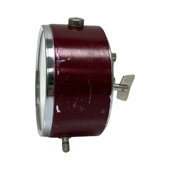 Image 1 of Burgundy PRIM Vintage mechanical alarm clock, FUNCTIONAL, Czechoslovakia, 1960s.