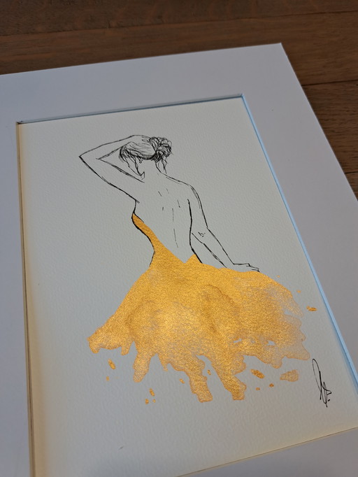 Aquarellillustration einer goldenen Frau | Mit Rahmen