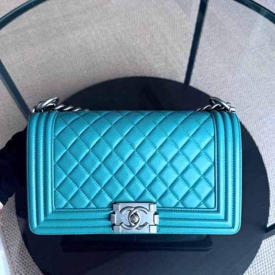 Image 1 of Chanel Boy Medium - 25CM Quilted Lambskin Blue Silver Hardware Series 19