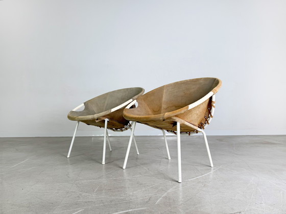 Image 1 of Set van 2 originele midcentury fauteuils Lusch & Co Baloon Chair suède