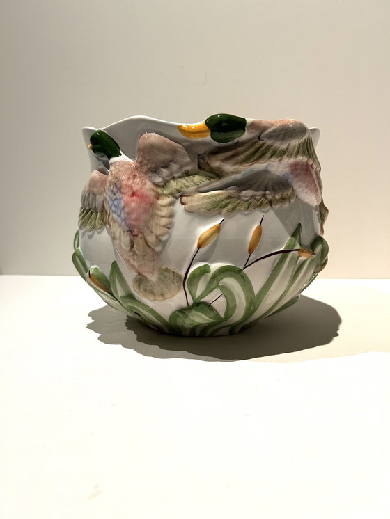 Image 1 of Portuguese Barbotine decorative pot Majolica