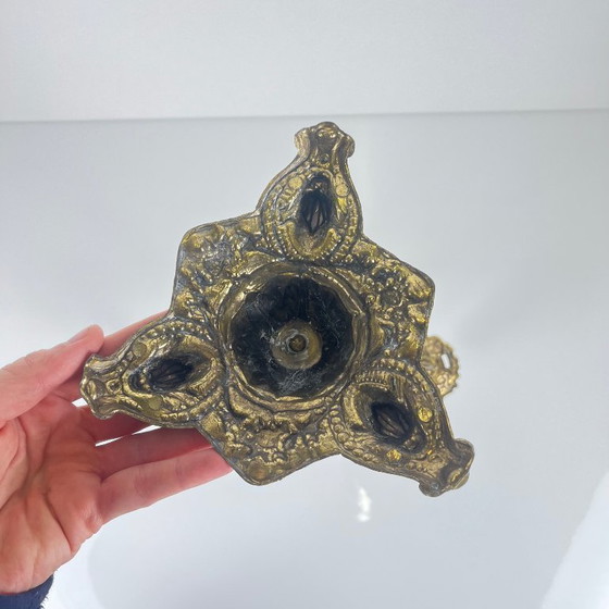 Image 1 of Antique three-arm candelabra in cast brass, cherub, late 19th-early 20th century