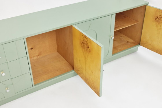 Vintage Sideboard, Wood, Relief, Pastel Green, High-Gloss Finish, 1970s (photo 12 of 15)