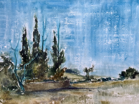 Image 1 of Eugène Eechaut (1928-2019) Aquarelle Paysage, 1973
