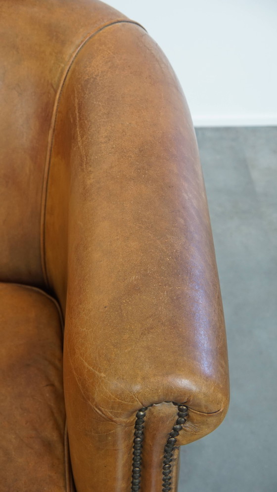 Image 1 of Vintage Sheepskin Leather 2-Seater Sofa in English Style