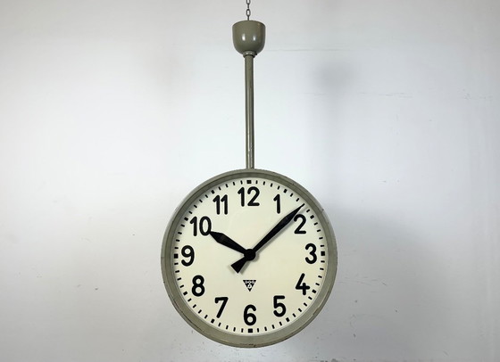 Image 1 of Large Industrial Double Sided Railway or Factory Clock from Pragotron, 1960s