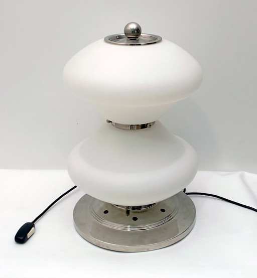 Mazzega Mid-Century Modern Chrome and Murano Opaline Glass Table Lamp, 1960s