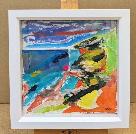 Image 1 of South Devon Seascape Painting 2 Coast Sea Nigel Waters Original Signed Framed 20x20cm