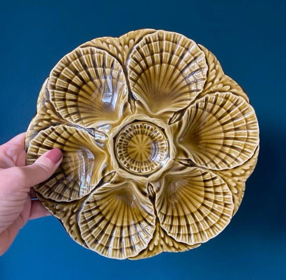 Image 1 of Sarreguemines set of 4 vintage oyster plates