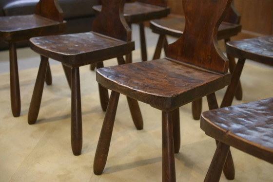 Lot de 8 chaises de monastère années 1950 – Chaises de salle à manger, Bois, Vintage (photo 6 of 11)