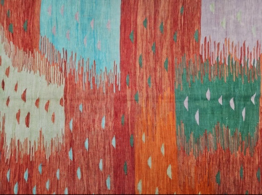 Hand-knotted Oriental wool Modern Abstract Kelim rug New 147x214cm