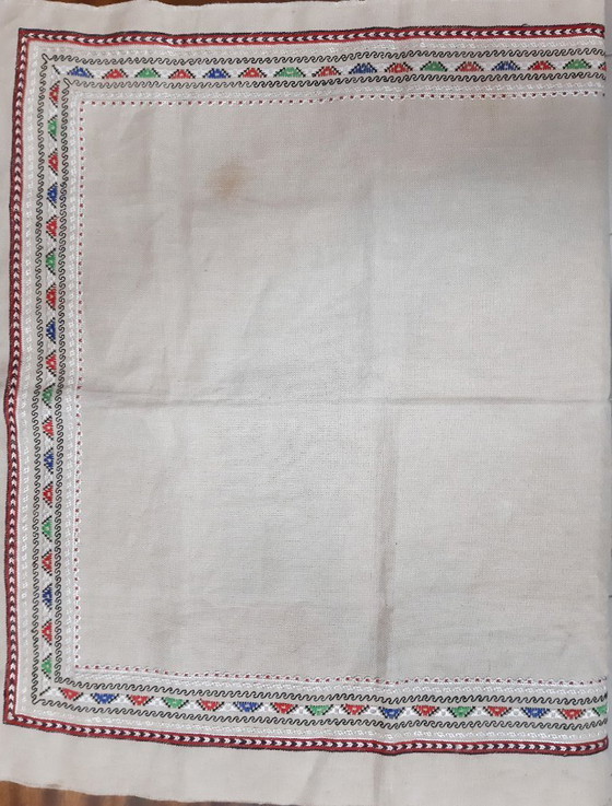 Image 1 of Vintage Hand Embroidered Linen Tablecloth