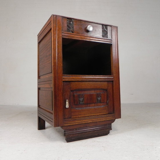 Art Deco nightstand with marble top, 1930s, Wood, Beige (photo 3 of 24)