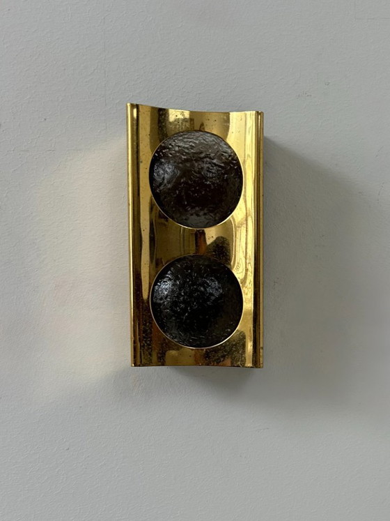 Image 1 of Vintage wall light in brass and bubble glass, France, 1950