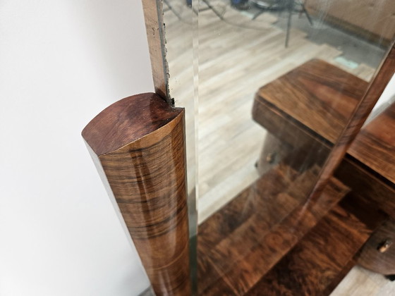 Image 1 of Art Deco kaptafel van wortelnotenhout met spiegel