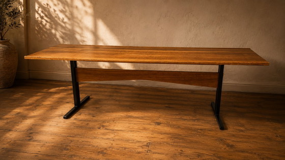 Image 1 of Vintage Rectangular Coffee Table with Wooden Top and Black Metal Base, 1960s