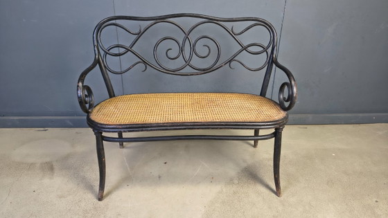 Image 1 of Jugendstil-Sofa Nr. 2 aus gebogenem Holz und Rohrgeflecht von den Gebrüdern Thonet, Österreich, 1900er Jahre