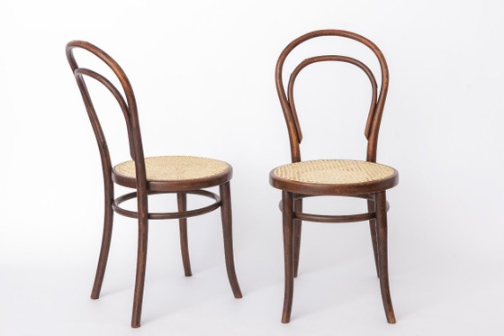 Image 1 of Set of 2 Antique Thonet Bentwood Chairs, Vienna Cafe Chairs, Early 1900s Austrian Chairs, Restored Rattan Seats
