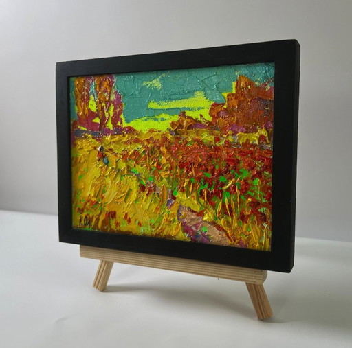 Original Oil Painting Fall Nature Landscape Autumn Flower Fields