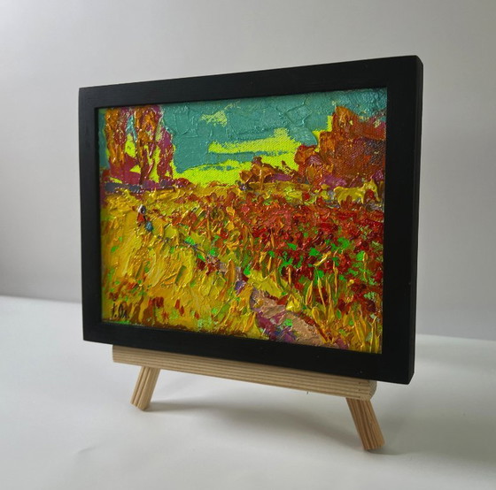 Image 1 of Original Oil Painting Fall Nature Landscape Autumn Flower Fields