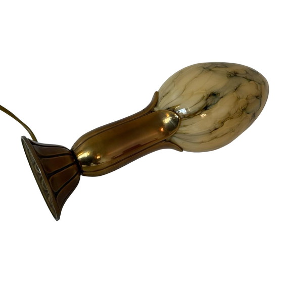 Image 1 of Art Déco (stile) - Lampada da scrivania a forma di uovo realizzata in vetro marmorizzato e base in ottone