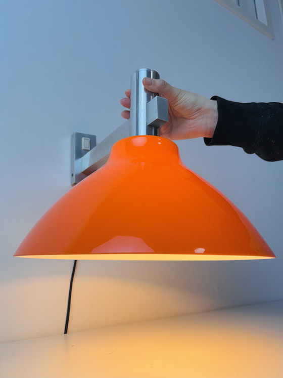 Image 1 of Art Deco vintage wall lamp with orange shade, designer lamp 1970