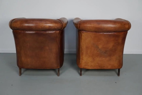 Image 1 of Vintage Nederlandse clubfauteuils van cognackleurig leer, set van 2