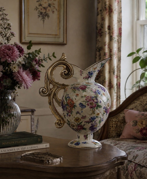 Boch Frères La Louvière Keralux Vaso a brocca “Fleurs de Saxe” — Belgio, periodo Tardo Art Déco