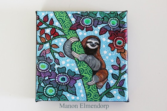 Image 1 of Unique Hand-Painted Small Painting with Sloth Donkey