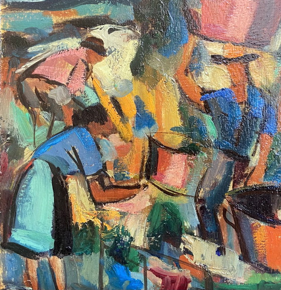 Image 1 of Jean Hourrègue „Les Vendanges“ signiertes Öl auf Platte, Frankreich, 1950er Jahre