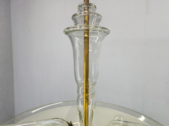 Image 1 of Art Deco kroonluchter van glas en messing, Tsjechoslowakije, jaren 1940