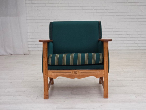 Image 1 of 1970s, Danish Armchair, Furniture Wool, Solid Oak Wood.