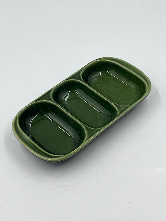 Image 1 of Piatto da antipasto vintage in ceramica verde degli anni '70