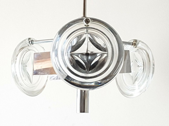 Image 1 of Vintage 1970s Ceiling Light, Glass & Chrome, 70s Space Age