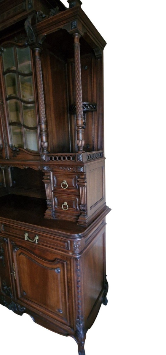 Large antique French Neo-Renaissance style sideboard cabinet, 1890s, Glass, Wood, Brown (photo 2 of 6)