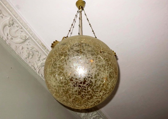 Image 1 of Suspension globe en verre dépoli et laiton Doria Leuchten, années 1970