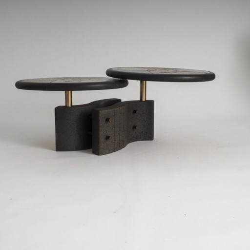Zeldzame tweedelige modulaire brutalistische salontafel van Paul Kingma