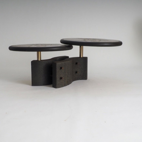 Image 1 of Zeldzame tweedelige modulaire brutalistische salontafel van Paul Kingma