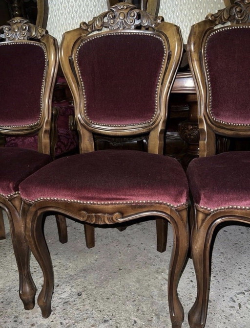 6 Barok eetkamer stoelen – eetkamerstoelen, Velvet, Wood (photo 2 of 5)