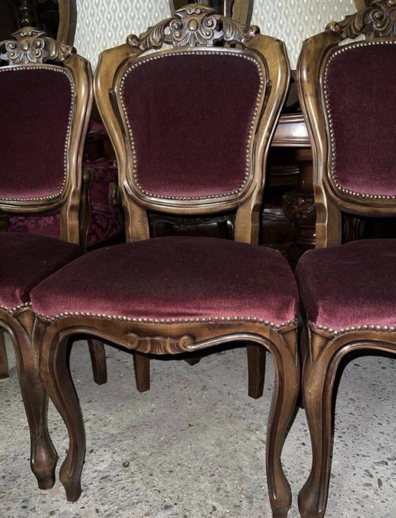 6 Barok eetkamer stoelen – Eetkamerstoelen, Velvet, Wood (photo 2 of 5)