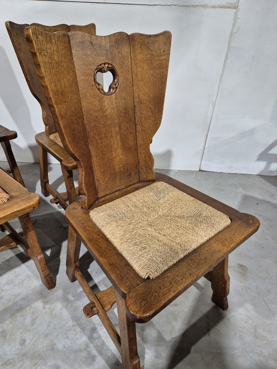 Image 1 of 4 Stühle im Stil des Brutalismus mit Sitzfläche aus Binsen