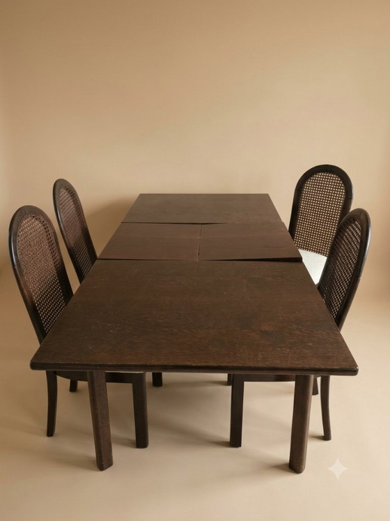 Tavolo da Pranzo Allungabile Casala Mid-Century & 4 Sedie da Pranzo in Webbing – Set da pranzo, Wood (photo 3 of 7)