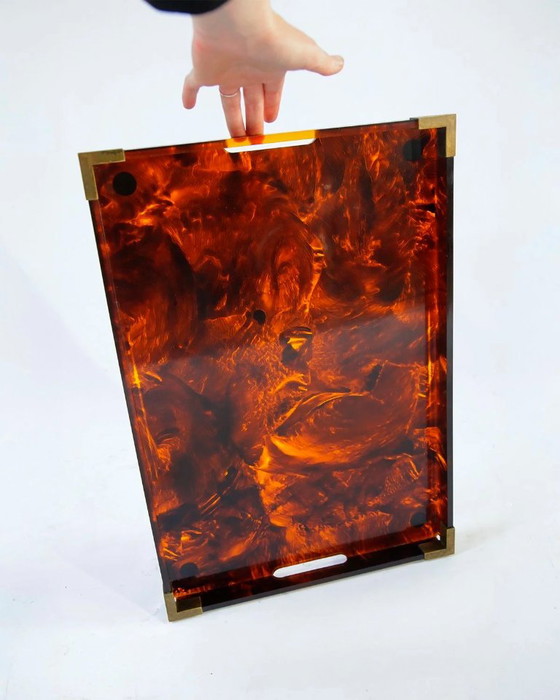 Faux Tortoiseshell and Brass Serving Tray, Italy, 1960s – dior, Table accessories, Plexiglass (photo 2 of 7)