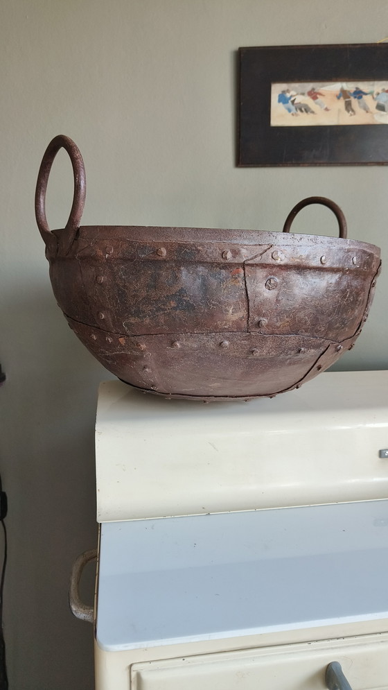 Image 1 of 2 braciere vintage in ferro battuto con padella rivettata