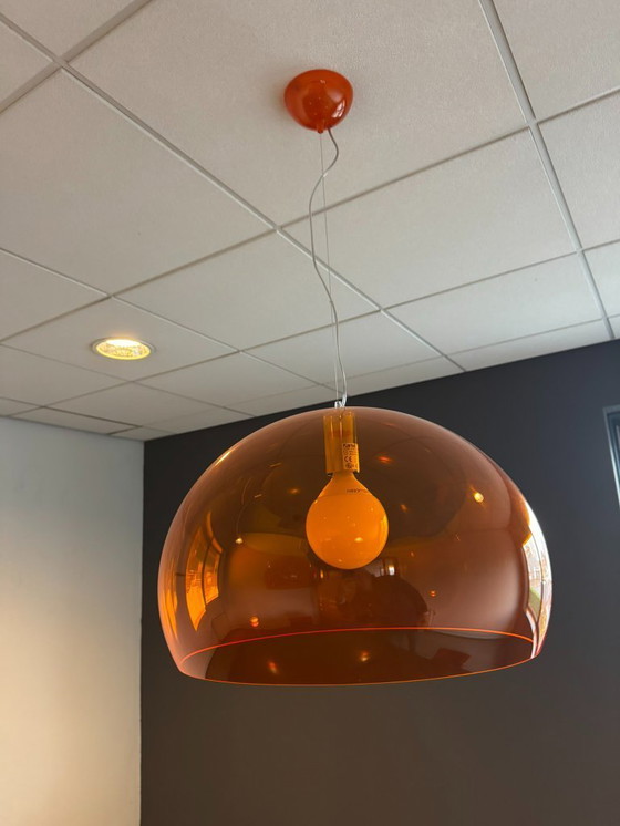 Image 1 of Juego de 7 lámparas colgantes Kartell FL/Y – naranja transparente – clásicos del diseño en perfecto estado